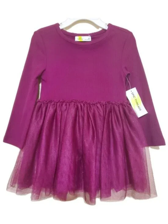 NWT. EPIC THREADS Toddler Girls Ribbed Glitter-Tulle Dress - Picture 1 of 2